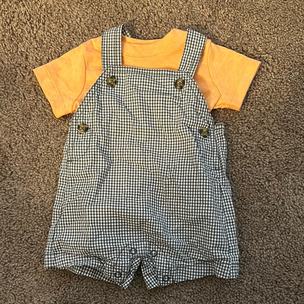 Checkered Overalls with Orange Tee